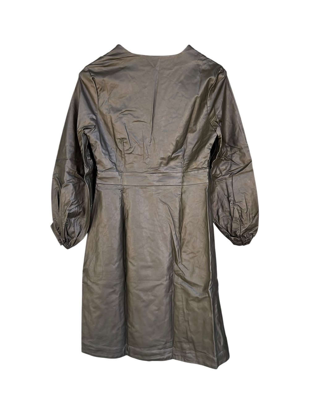 Banana Republic Olive Green Vegan Leather Wrap Dress Sz 8P NWT Faux Leather - Picture 5 of 9